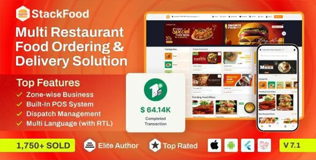 StackFood Multi Restaurant 7.5 – Food Delivery App